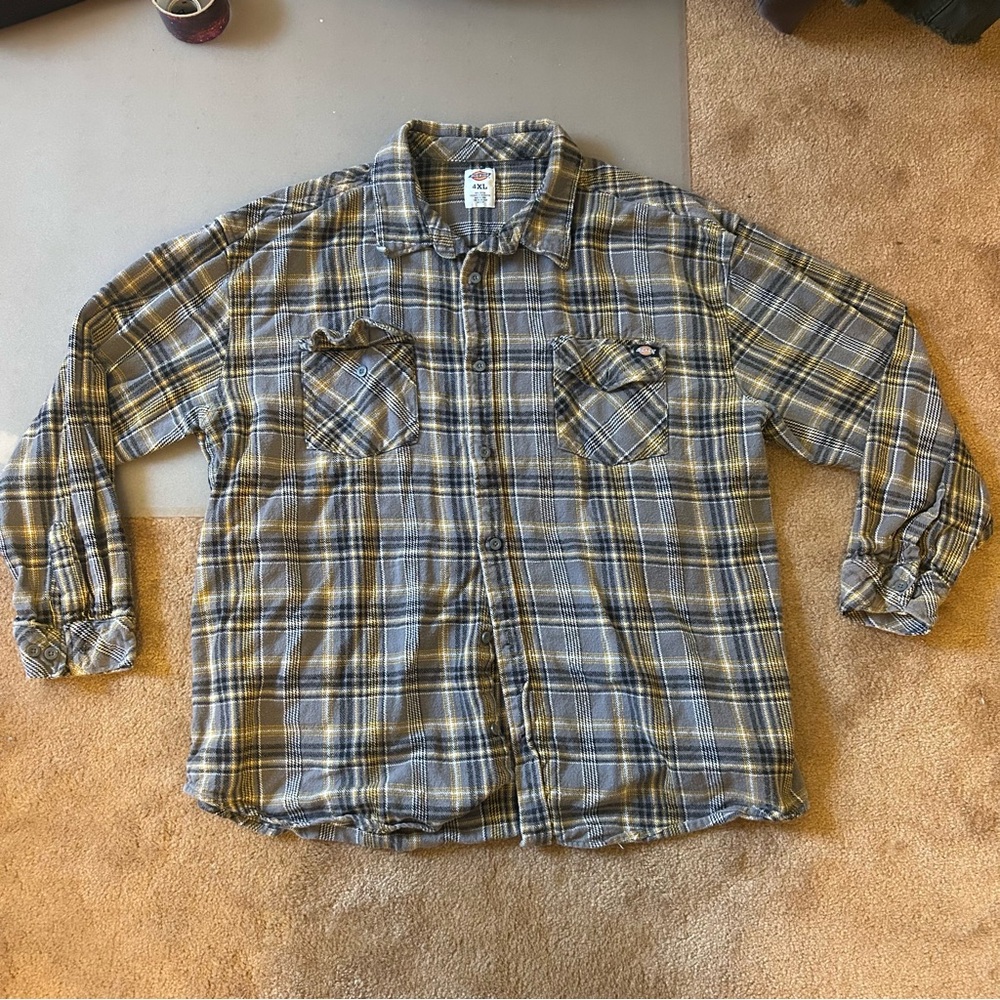 Dickies Gray and Yellow Plaid Shirt
